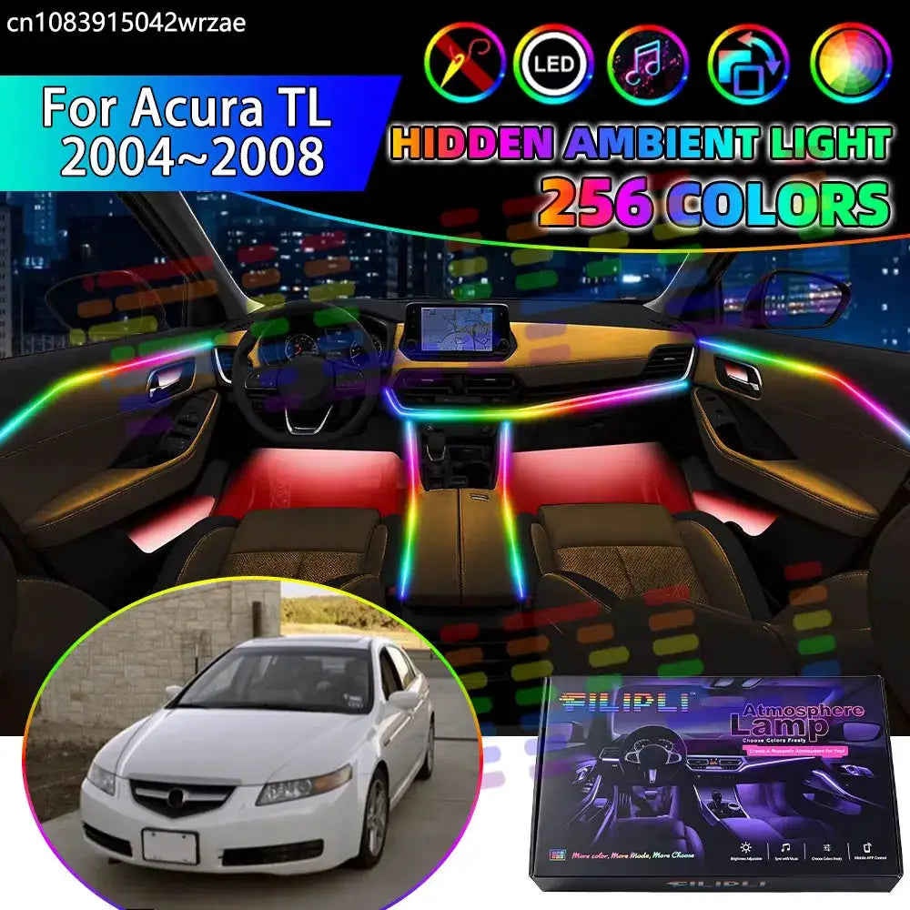 For Acura TL 2004~2008 UA6 UA7 MK3 3th 2005 RGB Car Interior Ambient Lights Strips Breathing Lighting Kit App Control LED strips by InterCyprus Trading Ltd