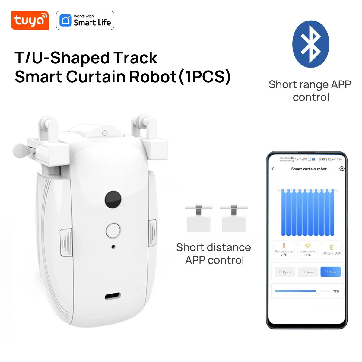 Tuya Smart Curtain Robot - Bluetooth Control with Timed Switch &amp; 8KG Capacity 1pcTU No Remote