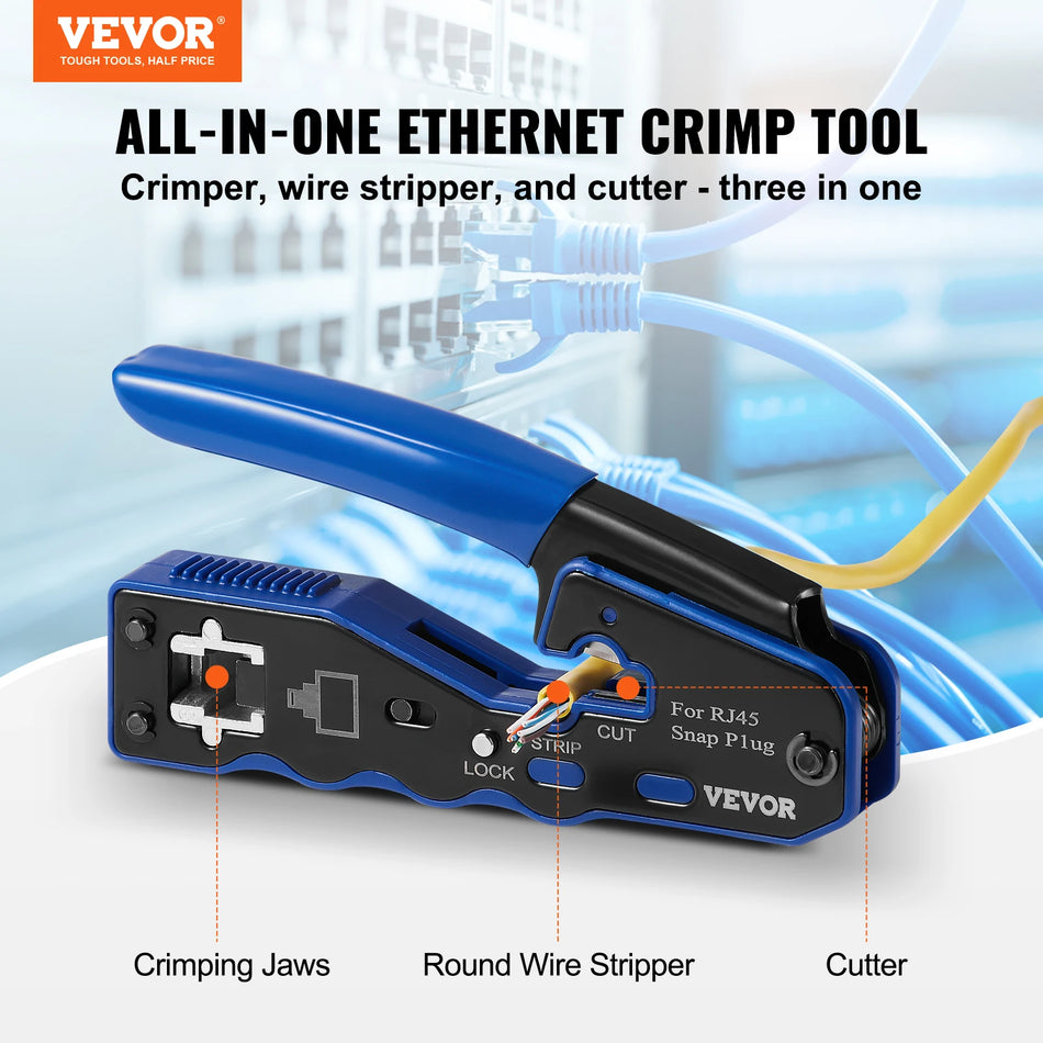 VEVOR Strumento di Crimpatura Ethernet RJ45 Cat5e Cat6a con Stripper