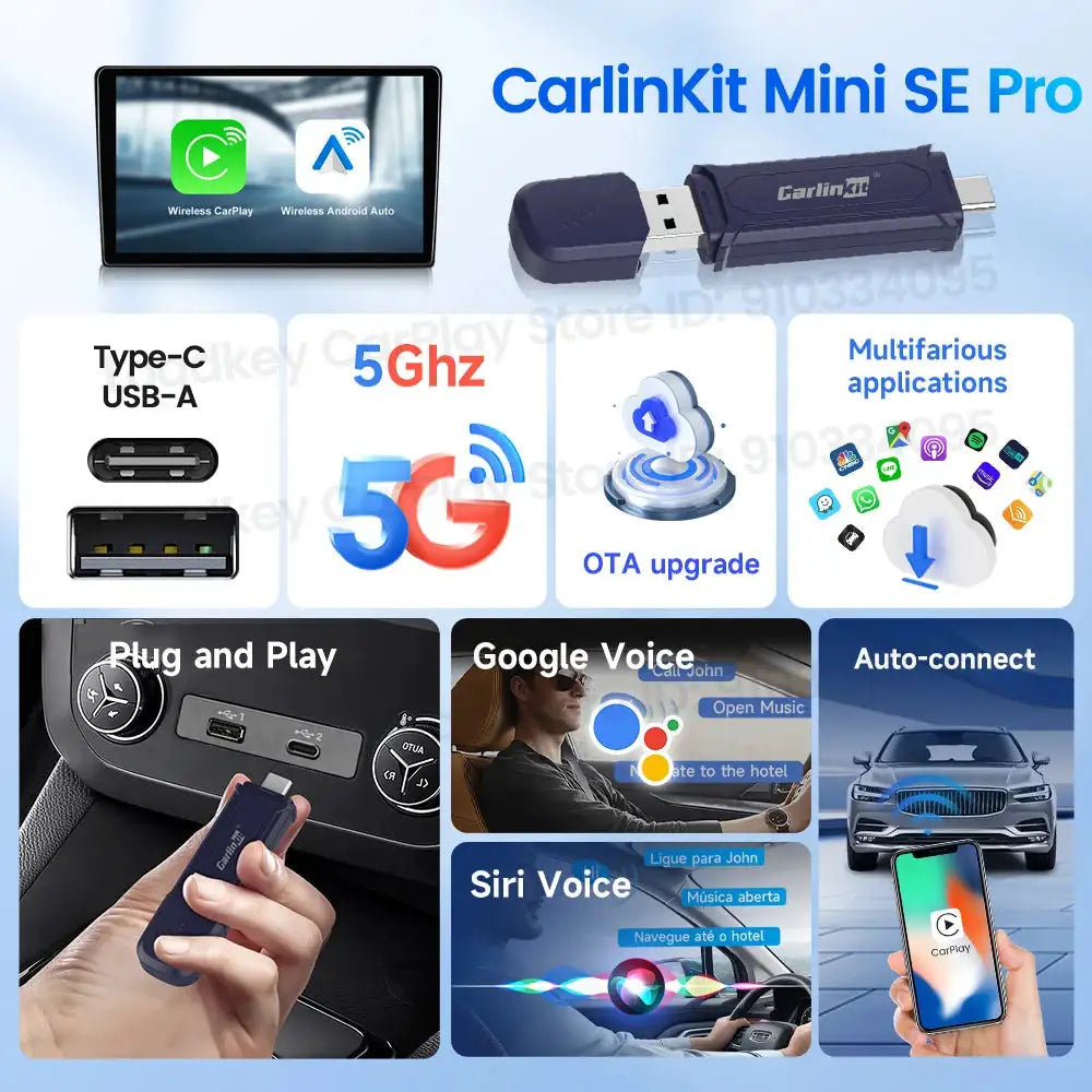 CarlinKit MINI SE Pro Wireless CarPlay Android Auto Dongle