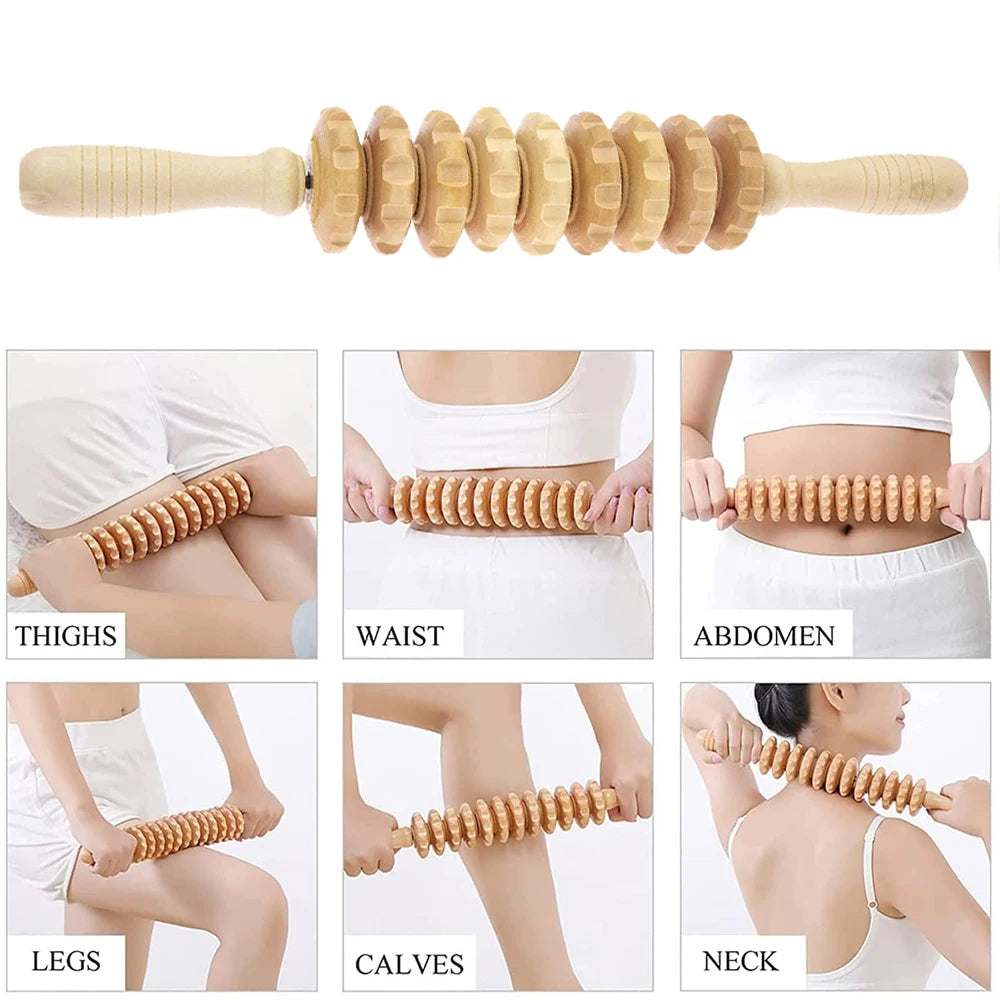 Wood Therapy Roller Gear Stick &ndash; High-Quality Natural Wood Massage Tool