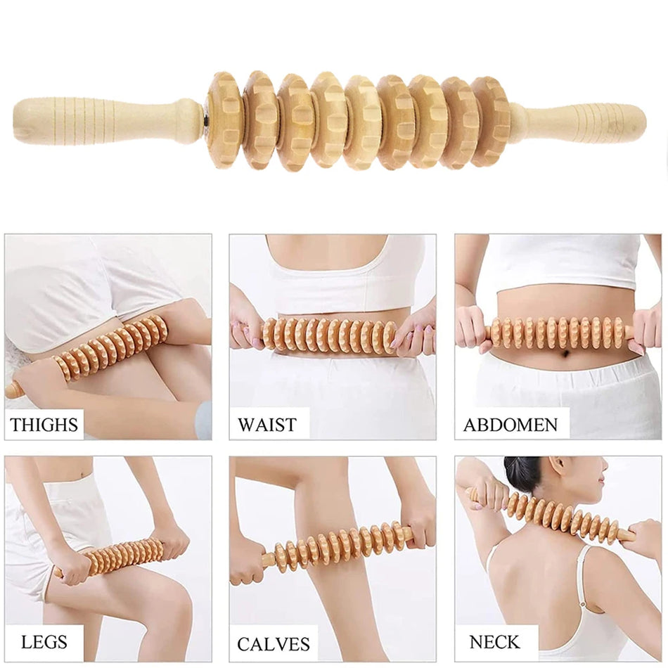 Wood Therapy Roller Gear Stick &ndash; High-Quality Natural Wood Massage Tool