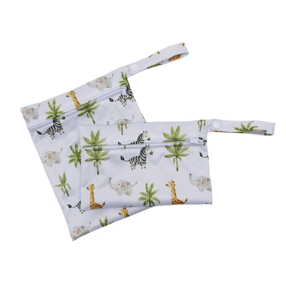 Cartoon Print Reusable Wet/Dry Nappy Bag Set
