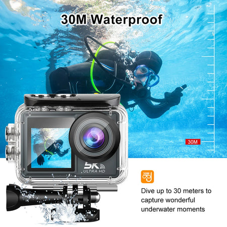 CERASTES 5K WiFi Action Camera &ndash; Dual Screen 170 Degree Wide Angle