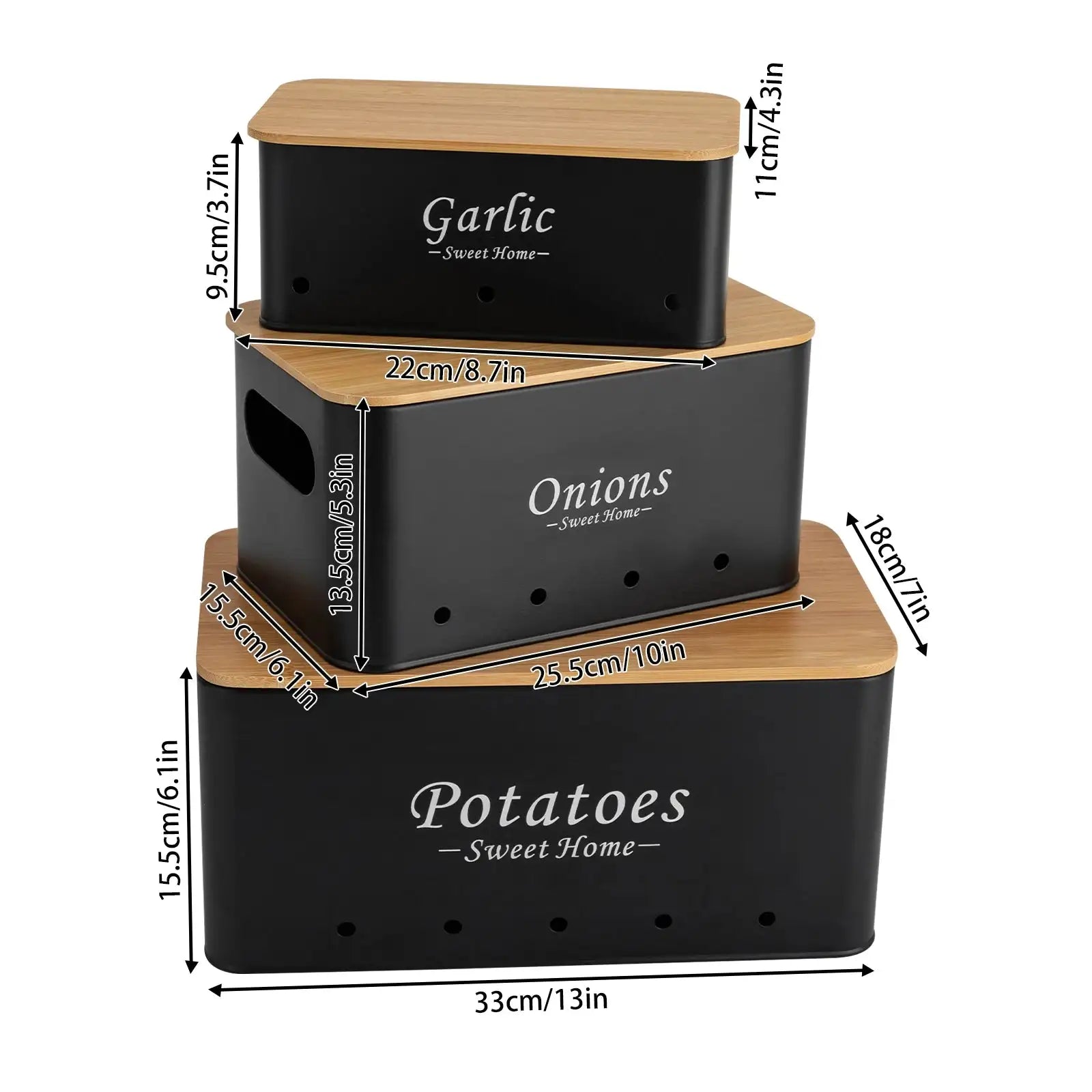 3Pcs Storage Container Sets With Bamboo Lids &ndash; Ventilated black / GERMANY