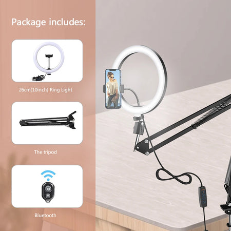 BTFOOR LED Circle Fill Lighting Ring Light with Phone Tripod Stand for Makeup and Photography bluetooth 26CM / CHINA