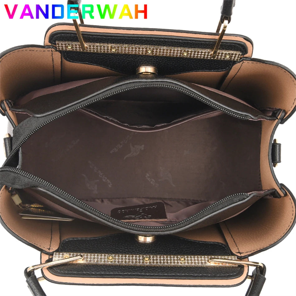 VANDERWAH Soft Leather Luxury Tote Handbag for Women