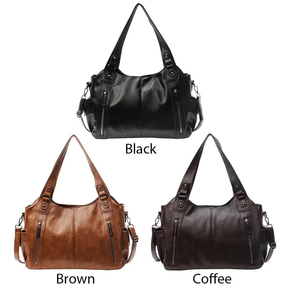 Women PU Leather Crossbody Zipper Tote Bag For Work Travel