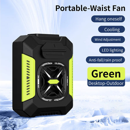 Mini Waist Clip Fan &ndash; Ultra Lightweight Power Bank Ready green