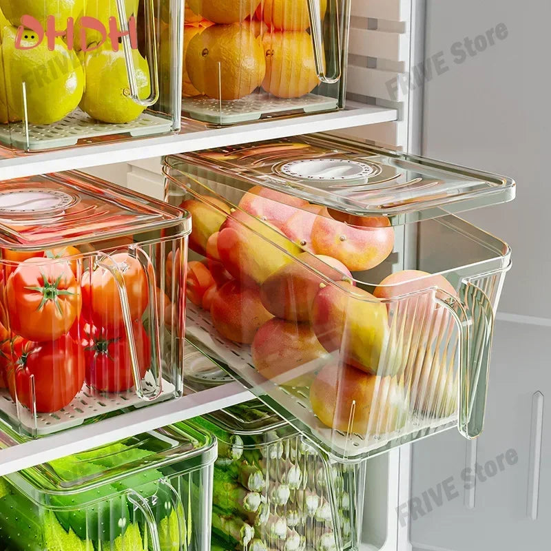 Transparente Kühlschrank-Organizer mit Deckeln, lebensmittelechter stapelbarer Obst-Box