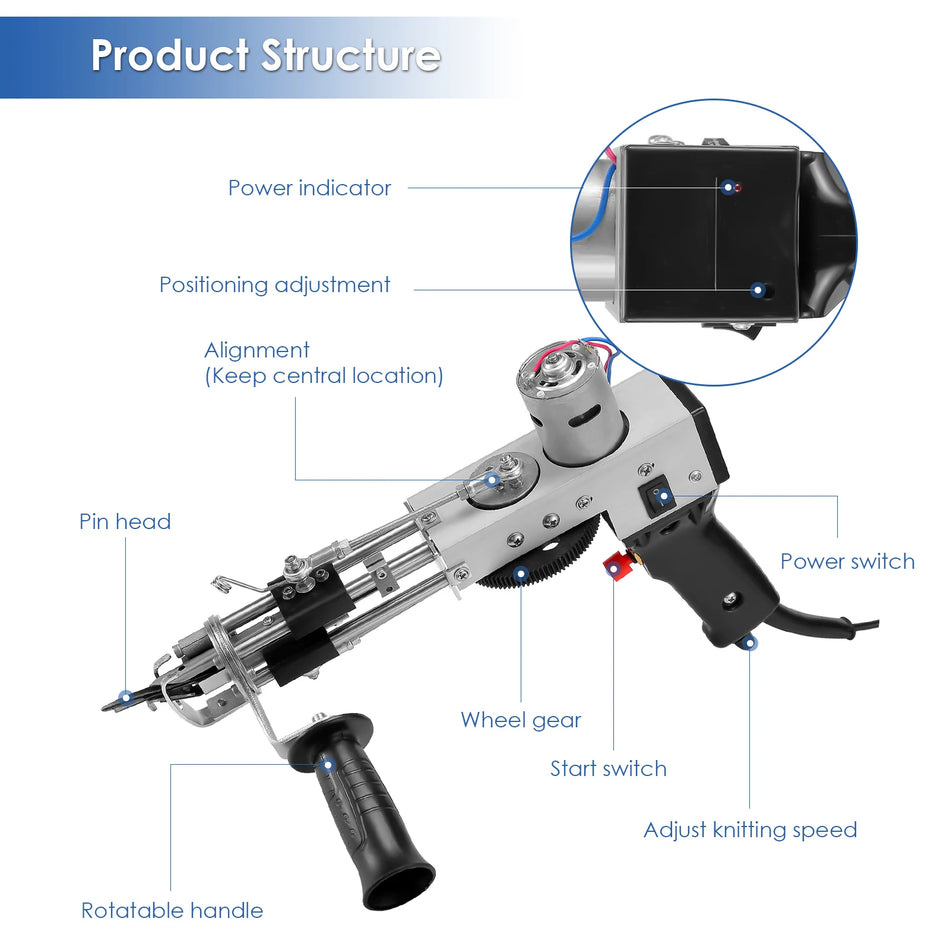 Pistola de tufting eléctrica de corte de 70W para tejido de alfombra 220V