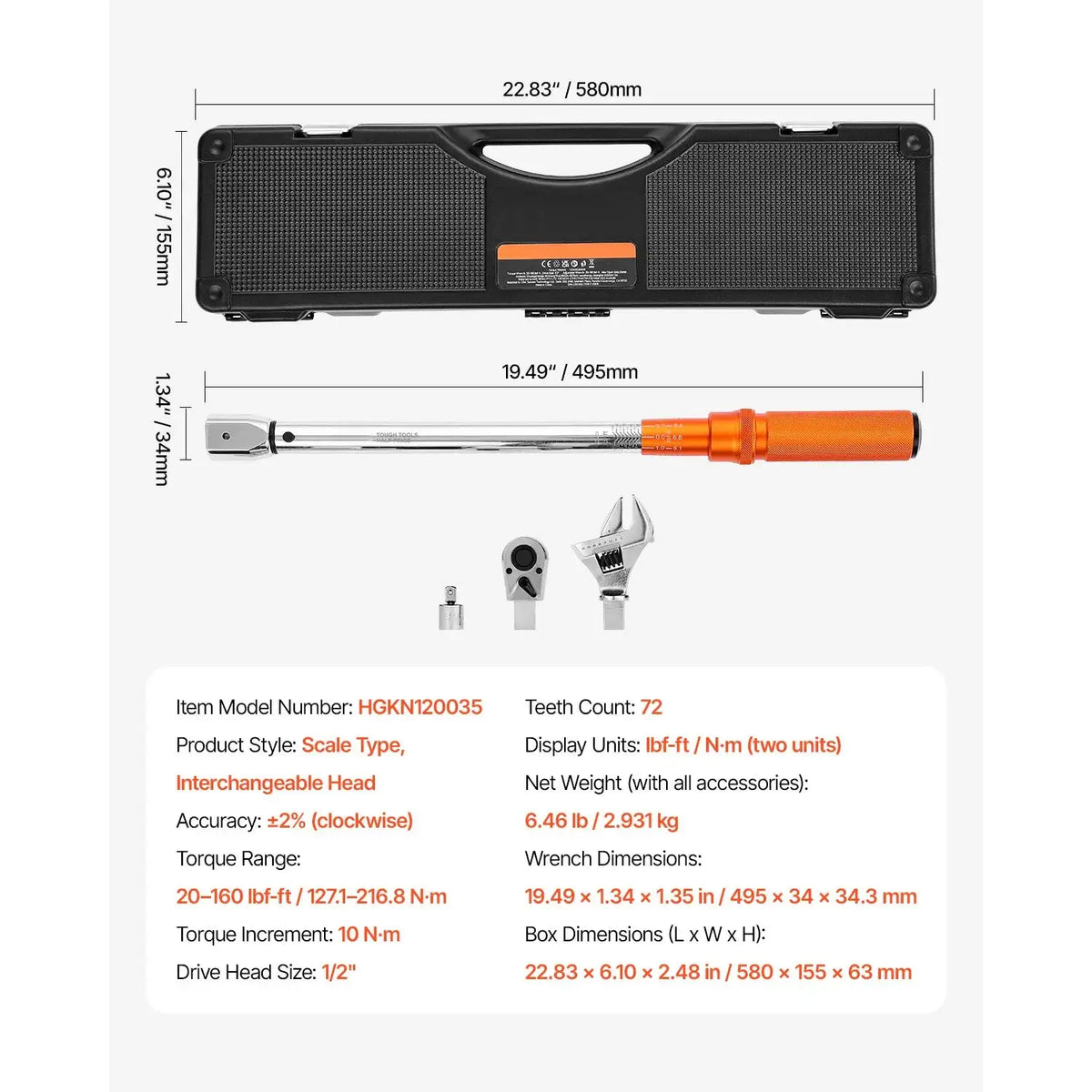 Torque Wrench Set &ndash; Dual Direction Adjustable 20-160 ft-lb / france