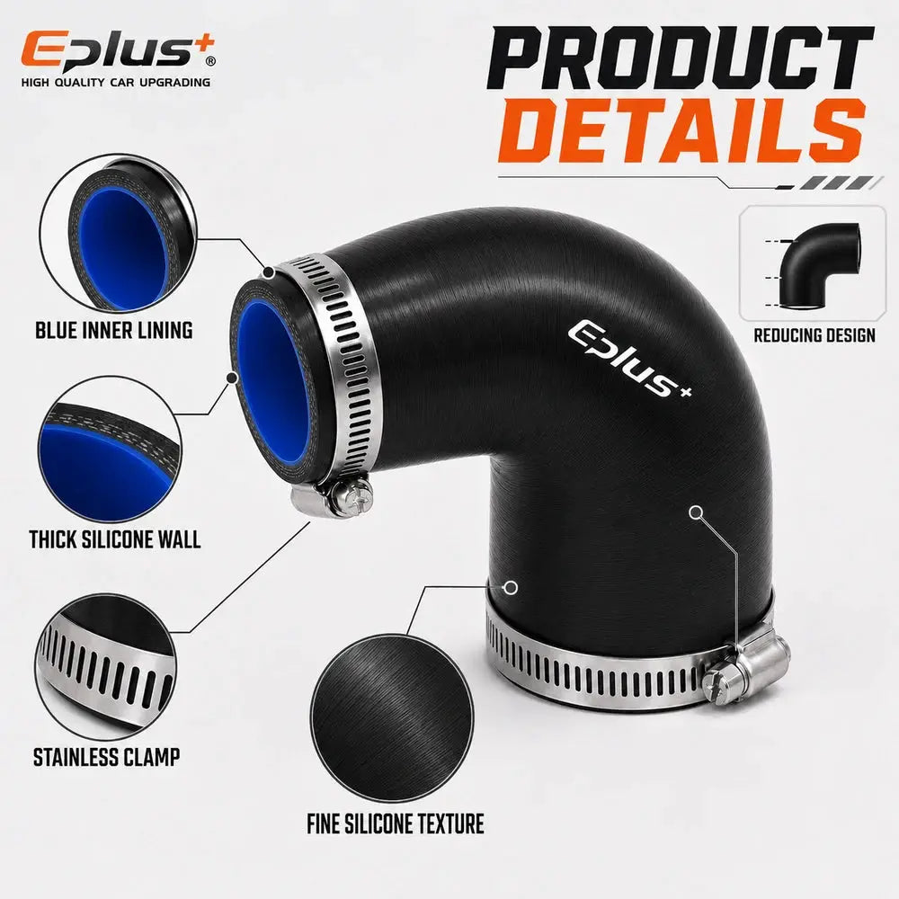 Black Silicone Car Radiator Intake Hose Turbo Intercooler Coupler Reducer Connector Universal Silica Gel Tube 90 Degrees Adapter by InterCyprus Trading Ltd