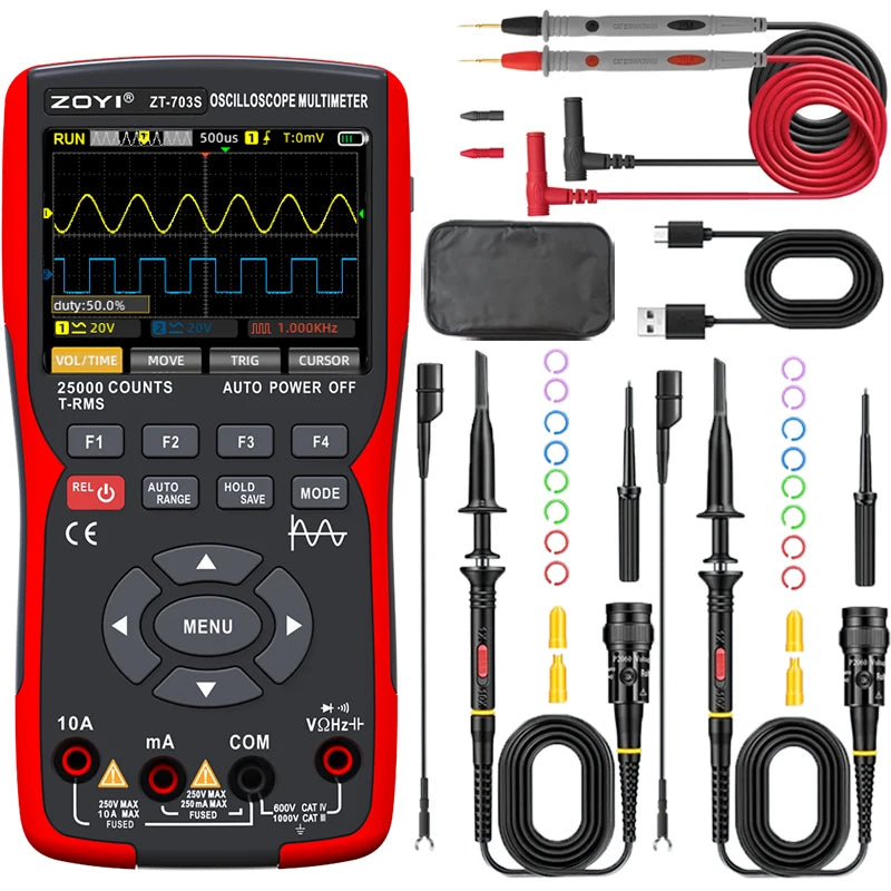 ZOYI ZT-703S Upgrade 50MHz Handheld Digital Oscilloscope &ndash; 3 in 1 Dual Channel Automotive Tool ZT-703S 3in1package2
