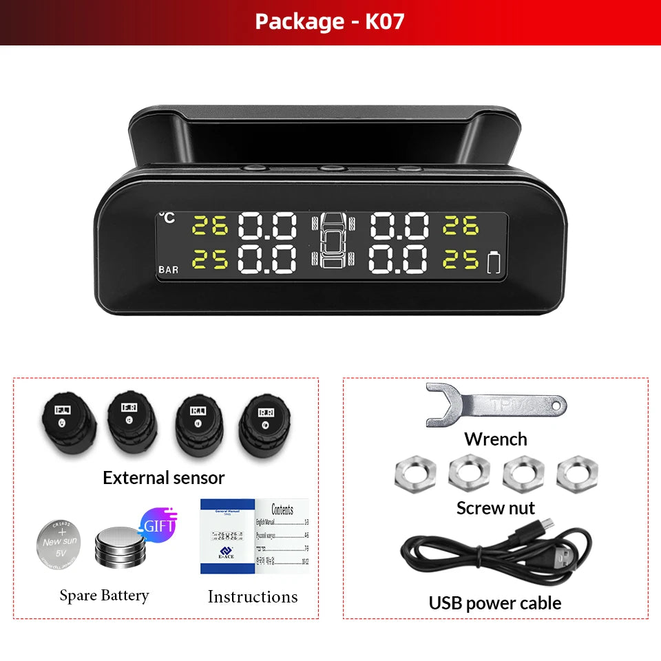 ACCEO Car TPMS - Solar Digital LCD Display Safety Alarm K07-External