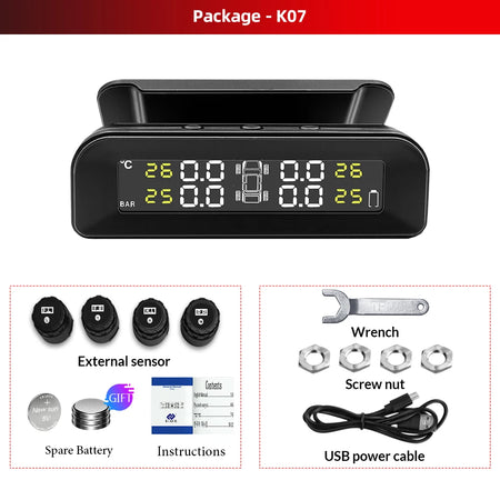 ACCEO Car TPMS - Solar Digital LCD Display Safety Alarm K07-External