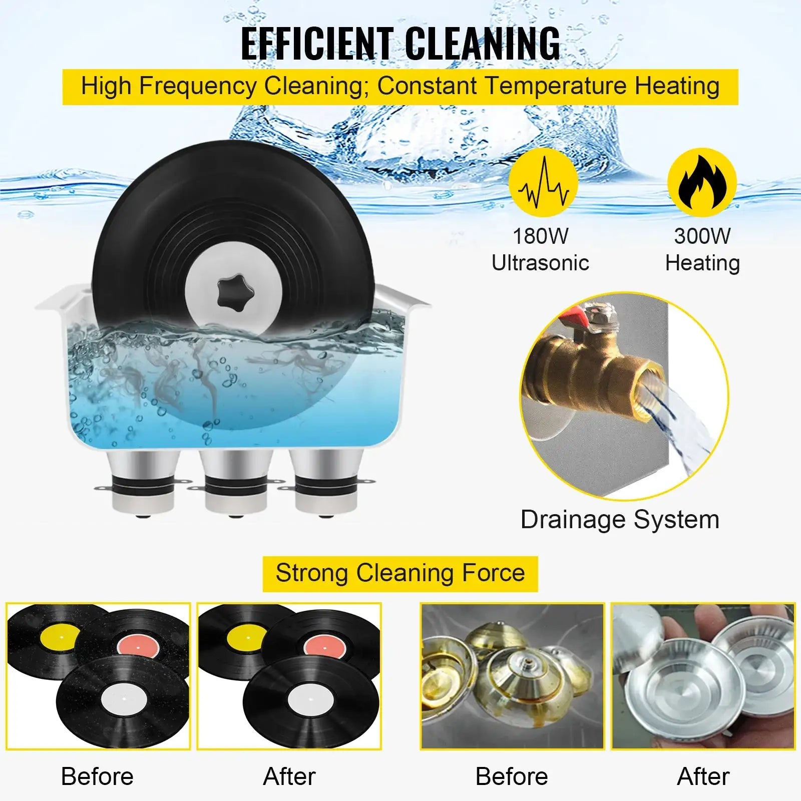 6L Ultrasonic Vinyl Record Cleaner Stainless Steel