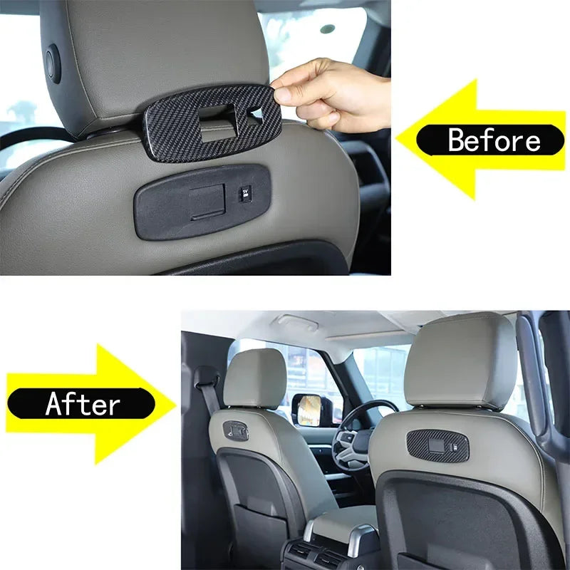 Painel de acabamento USB em fibra de carbono real para encosto de assento Defender 110