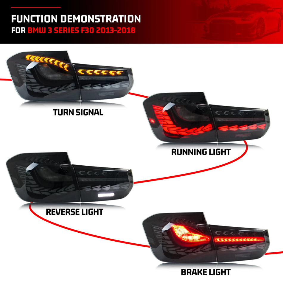 Luces Traseras de la Serie 3 de BMW con Señal de Giro Secuencial, Lámparas Traseras Negras