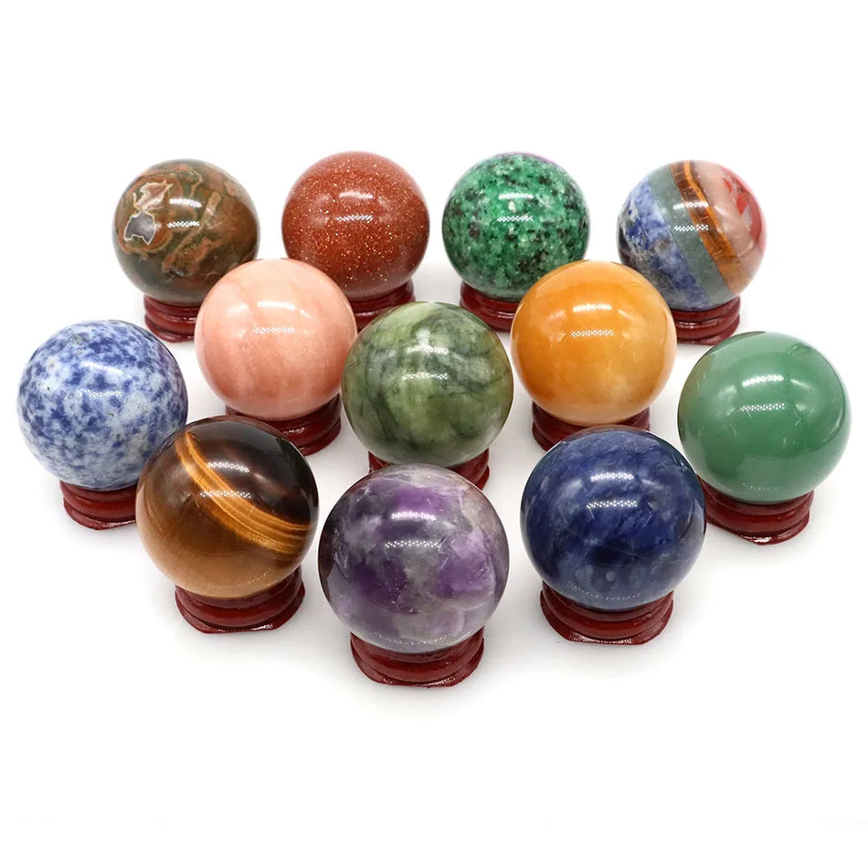 40mm Natural Stones Ball Reiki Crystal Sphere &ndash; Chakra Gems