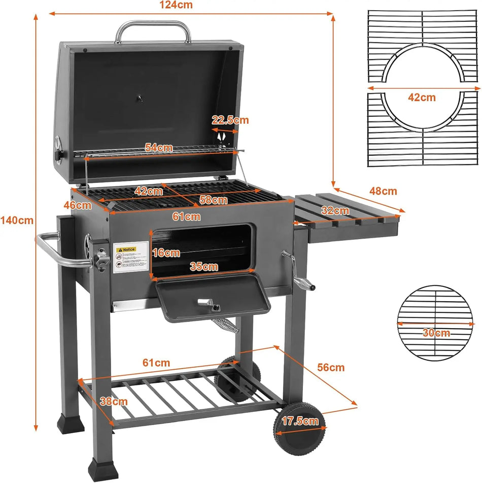 Kol BBQ Rökgrill Med Handtag Och Fällbart Bord XXL