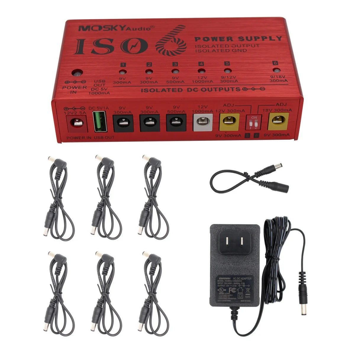 Mosky ISO-6 Guitar Pedal Power Supply &ndash; Six Isolated DC US Plue