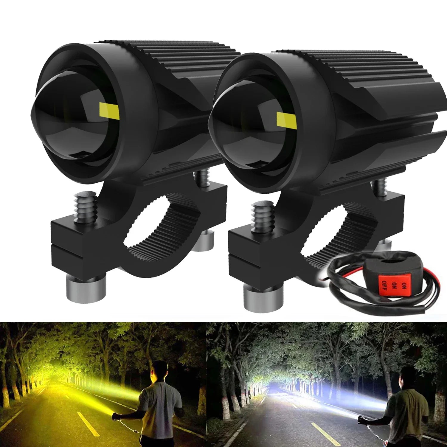 High-Intensity LED Motorcycle Fog Light with Adjustable Lens