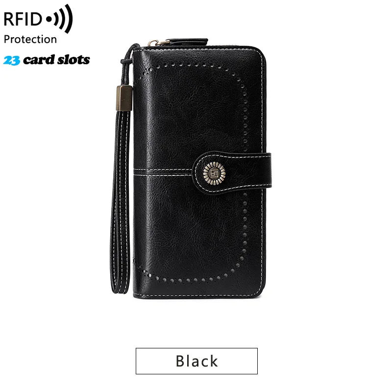 YIYUEQIANLI RFID Anti-theft Leather Clutch Wallet for Women Black-1