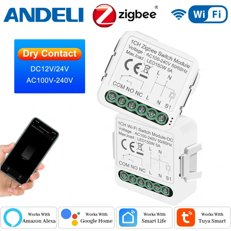 Smart Dry Contact WiFi &amp; Zigbee Switch Module - Alexa &amp; Google Home Compatible