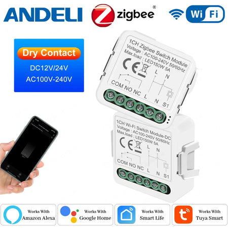 Smart Dry Contact WiFi &amp; Zigbee Switch Module - Alexa &amp; Google Home Compatible