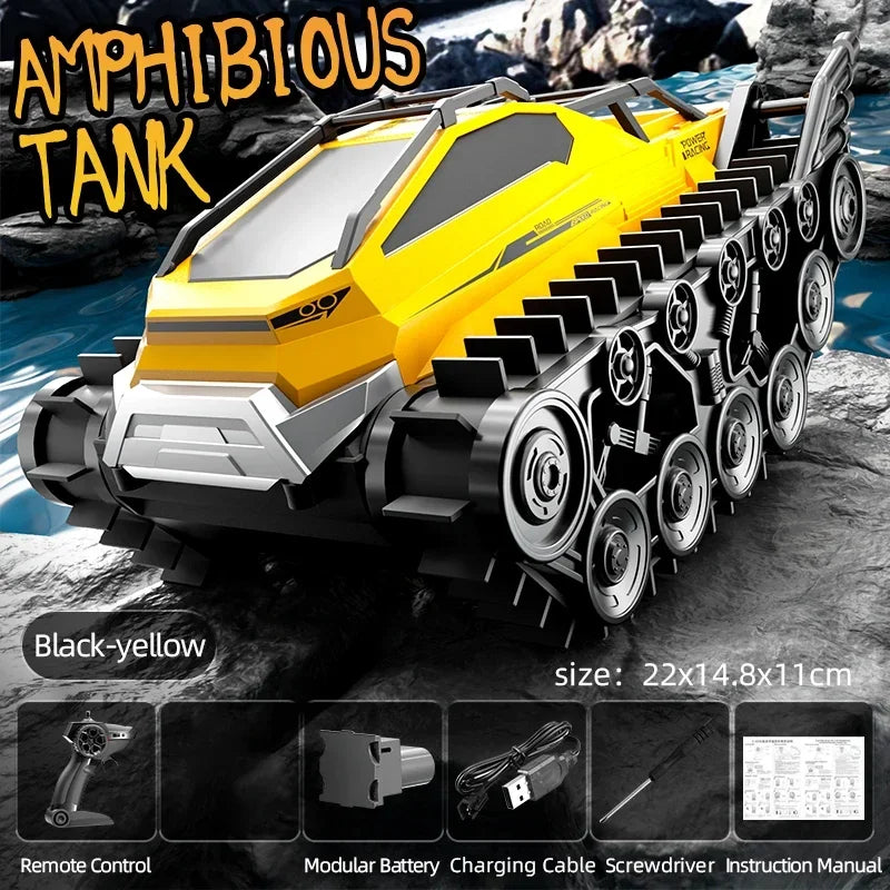 RC Amphibious Tank &ndash; Waterproof All Terrain RC Tank Yellow single rc