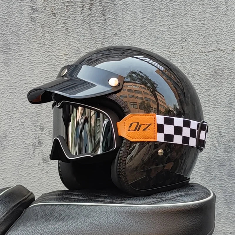 ORZ Carbon Fiber Retro Open Face Helmet &ndash; Ultra Lightweight 15 / XXL