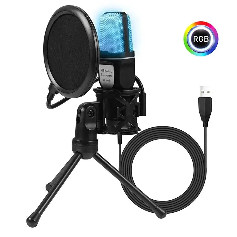 Portable USB RGB Gaming Mic Black