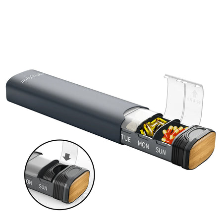 Serfeymi Metal Weekly Pill Organizer &ndash; 7-Day Travel Convenience Grey