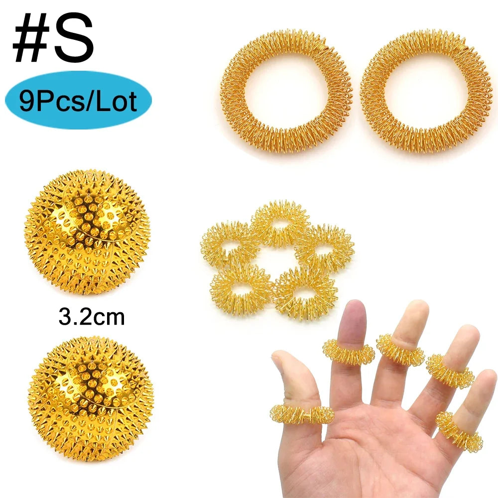 YQQGD Acupressure Rings and Bracelets &ndash; Effective Pain Relief Massage Gold-S