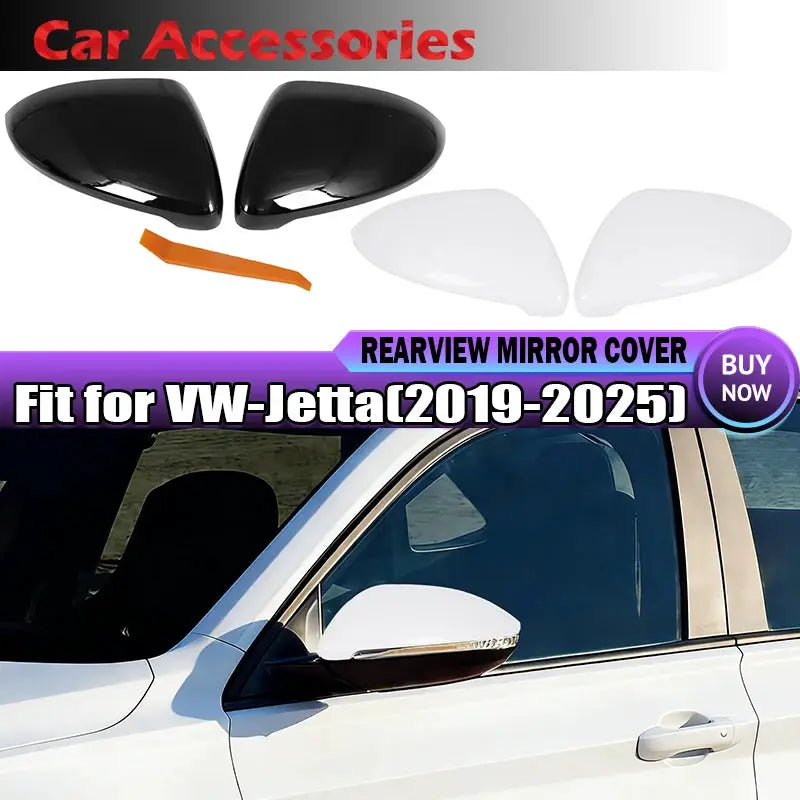ABS Side Mirror Covers With Lane Assist Cutout For VW Jetta 2019-2025 Black White by InterCyprus Trading Ltd
