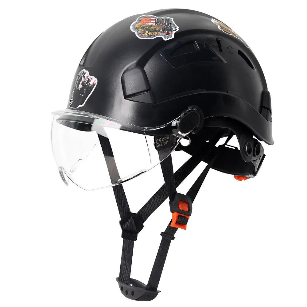 CE Safety Helmet With Goggles &ndash; Includes 50 Pcs Stickers Black Clear Lenses