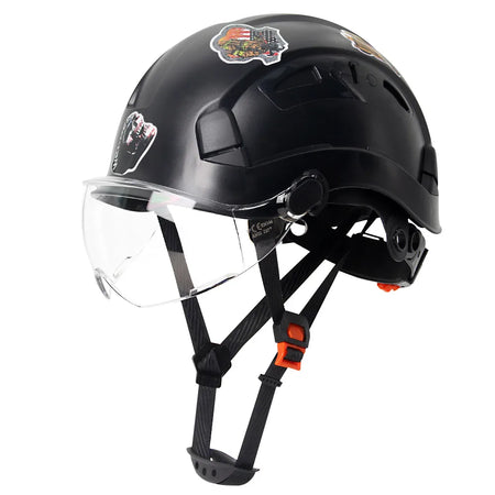 CE Safety Helmet With Goggles &ndash; Includes 50 Pcs Stickers Black Clear Lenses