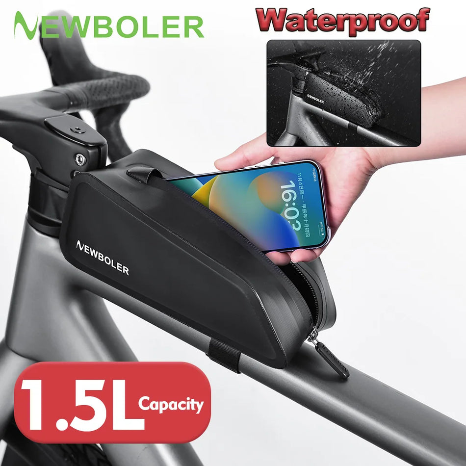 Αδιάβροχη τσάντα πλαισίου ποδηλάτου 1.5L για MTB και ποδηλασία δρόμου, με θήκη αποθήκευσης PVC