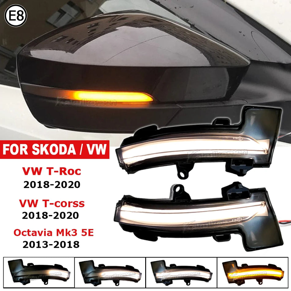 Δυναμικός Δείκτης Πλευρικού Καθρέφτη LED για VW T-Roc, T-Cross για Skoda Octavia Mk3 5E