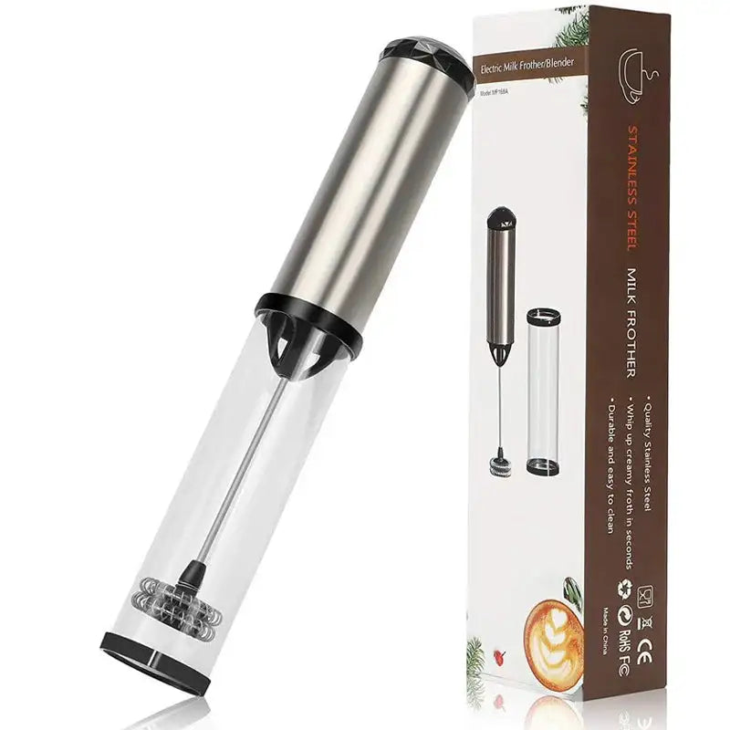 Portable Electric Milk Frother Handheld Coffee Mixer black silver / CN