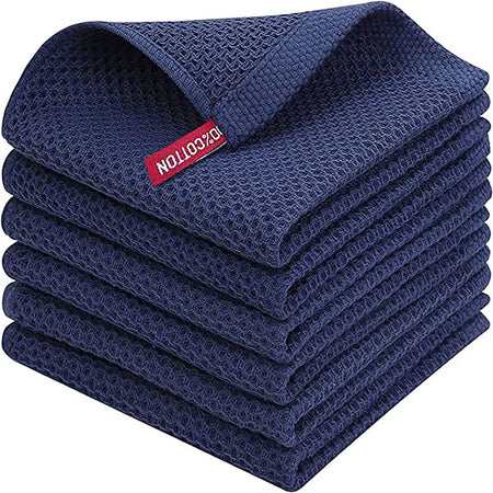 Pure Cotton Rag Towel Set &ndash; Soft Absorbent Quick-Drying Design Blue / 2Pcs