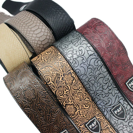 Guitar Strap PU Leather 2.5 Inch &ndash; Soft Embroidered Pattern