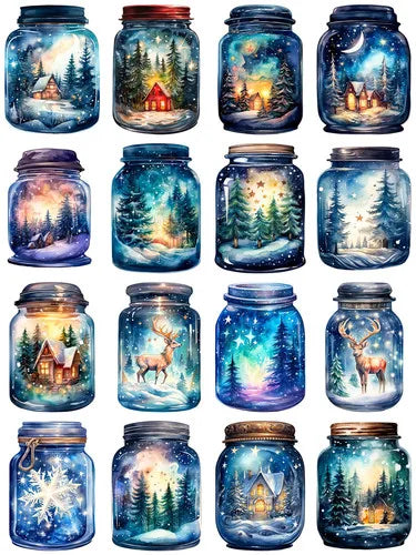 Winter Magic Pot Stickers - 16Pcs DIY Scrapbooking B2058