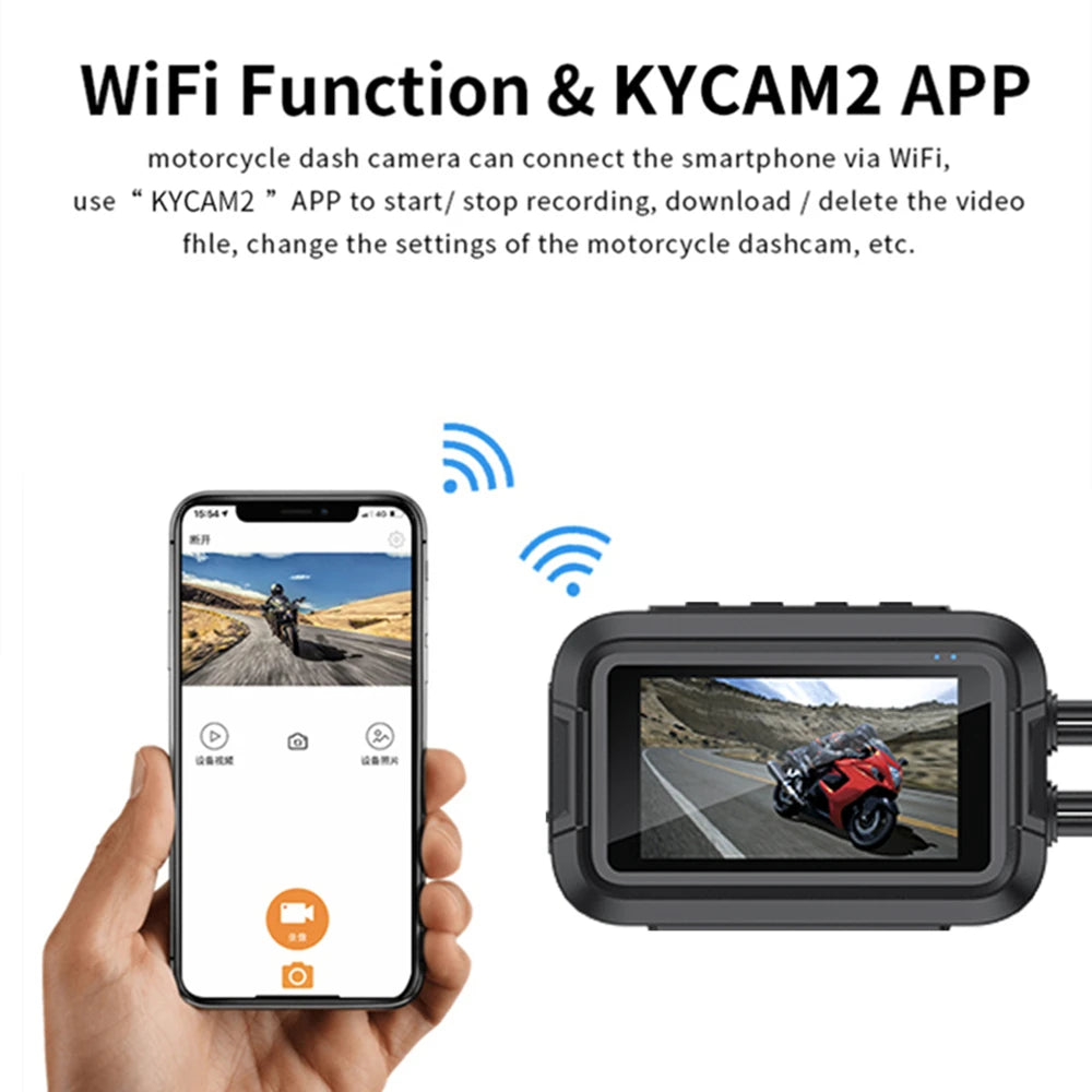 Soam Dual 1080P Waterproof Motorcycle Dash Cam with WiFi &amp; GPS