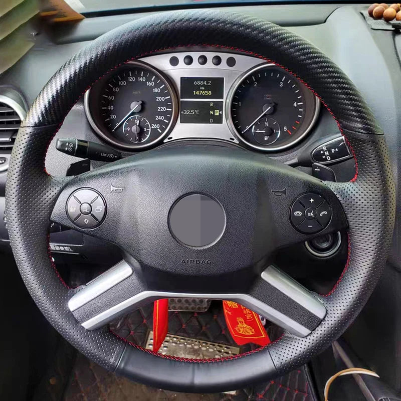 Stuurwielhoes van koolstofvezelleer, handgestikt, voor Mercedes-Benz M-Klasse R-Klasse GL-Klasse