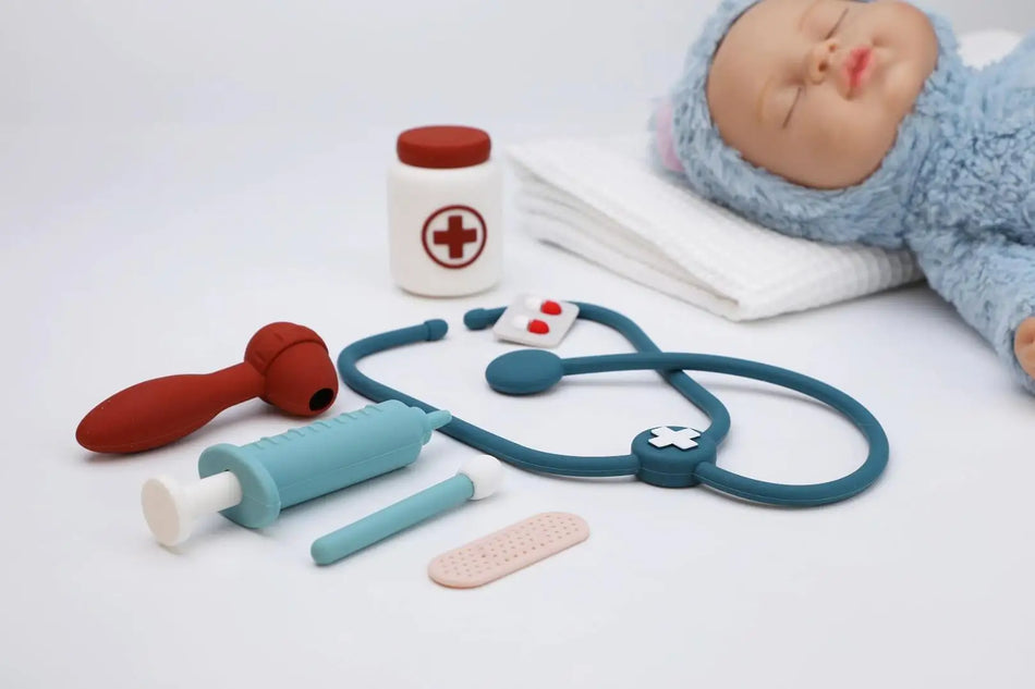Montessori Silikonski Zdravniški Igrač Set Medicinska Škatla Učeča Igrača