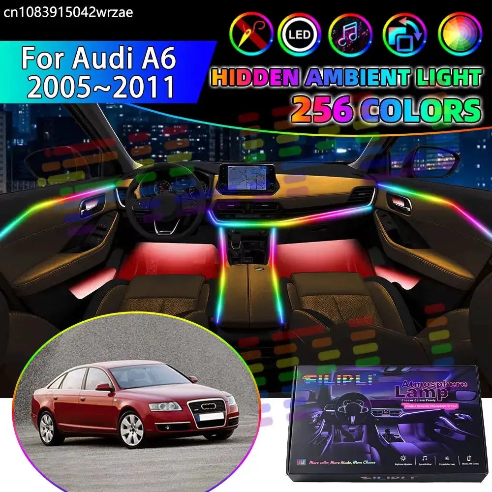 For Audi A6 2005~2011 4F C6 2006 RGB Car Interior Ambient Lights Strips Breathing Lighting Kit App Control LED strips Auto Parts by InterCyprus Trading Ltd