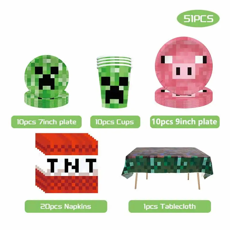 Birthday Party Cartoon Game Tableware Set for Kids 51pcs