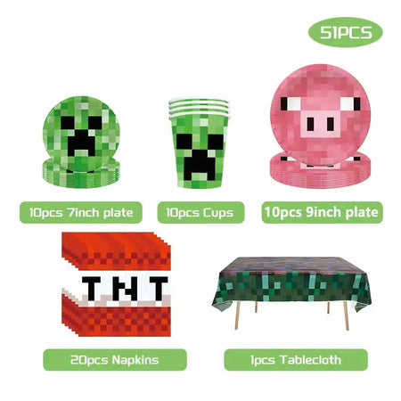 Birthday Party Cartoon Game Tableware Set for Kids 51pcs